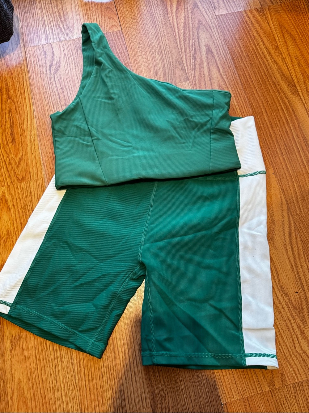 Willow Green and White One-Shoulder Bra & Short Set